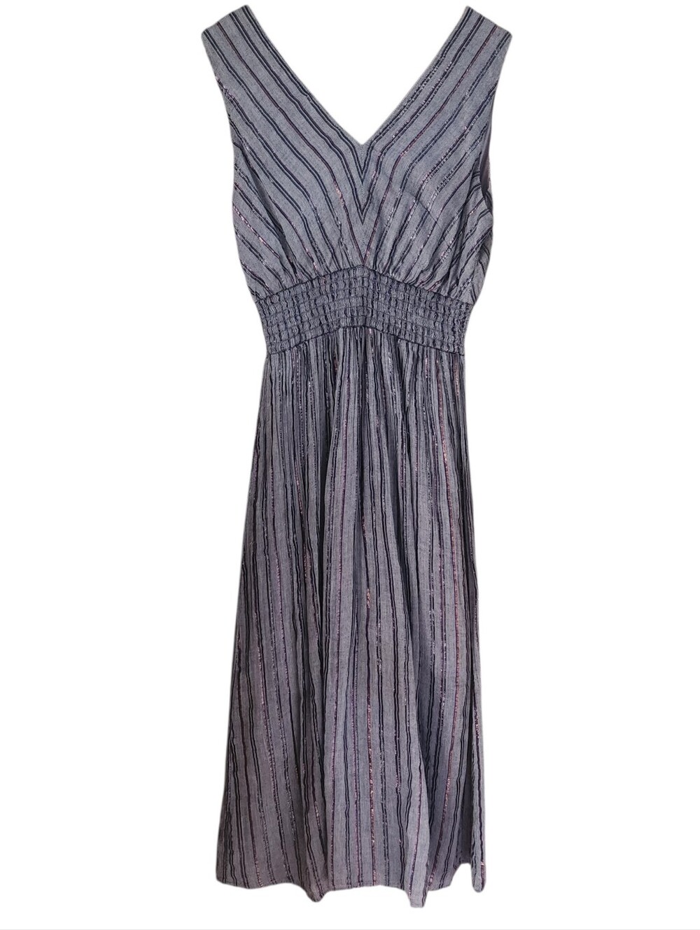 INC International Concepts Smocked Metallic Striped Midi Dress